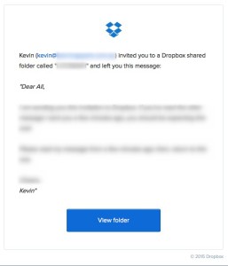 Dropbox invitation with some text blurred out
